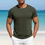 preiswerte Baumwoll-Leinen T-Shirts-Herren T-Shirt T-Shirt aus 100 % Baumwolle Kurze Ärmel Rundhalsausschnitt Sommer Frühling &amp; Herbst Einfach Texture Mode Designer Basic Klassicher Stil Lässig Urlaub Straße Blau Schwarz Weiß Top