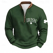cheap Vintage Ethnic Sweatshirts-St. Patrick's Day Men's Shamrock St. Paddy's Day Sweatshirt Sweatshirt Fashion Streetwear Daily Classic Long Sleeve Quarter Zip Outdoor Going out Festival Dark Green Green Army Green Printing Spring