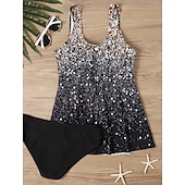 ieftine Tankinis-Costum de baie pentru femei tankini 2 piese cu slipuri cu control al burticii talie înaltă cu spatele gol pentru vacanțe la plajă cu gradient cu fluturi cu guler V fără mâneci