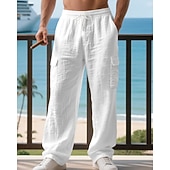 halpa Loma-Miesten Pellavahousut Housut Kesähousut Roikkuvat housut Rantahousut Kurenauha Joustava vyötärö Yhtenäinen väri Mukavuus Hengittävä Päivittäin ulko- Hiekkaranta Loma Muoti Musta Valkoinen