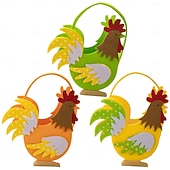 voordelige Pasen-Set van 3 vilten opbergmandjes met paashaasjes en kleurrijke hanen, handzame draagtassen met cartoonfiguren, paas snoepbakken voor feestelijke decoratie, lente opbergspullen voor kinderen en