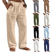 Χαμηλού Κόστους Κλασσικός-Ανδρικά Λευκά παντελόνια Παντελόνια Καλοκαίρι παντελόνι Φαρδύ παντελόνι Παντελόνι παραλίας Τσέπη Σκέτο Άνεση Αναπνέει Καθημερινά ΕΞΩΤΕΡΙΚΟΥ ΧΩΡΟΥ Παραλία Διακοπές Μοντέρνα Μαύρο Λευκό