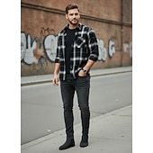 cheap Men's Shirt Jacket-Men's Shirt Flannel Shirt Plaid Shirt Button Up Shirt Overshirt Plaid / Check Outdoor Daily Wear Blue Black Red Gray Long Sleeve Lapel Spring &amp;  Fall Clothing Apparel