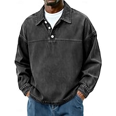 preiswerte Klassisches Poloshirt für Herren-Herren Baumwoll-Poloshirt Lässig Urlaub Klassisch Langarm Mode Basic Einfarbig Einfach Vintage-Stil Gewaschen Winter Frühling &amp; Herbst Ganzjahres Lässiger Schnitt Schwarz Hellgrün Rosa Marineblau