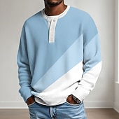 billige Geometrisk-Herre Geometrisk Vaffel T-skjorte Henly-skjorte Langermet Elegant Avslappet Vår Lysegrønn Lyseblå Lilla Kakifarget Henley Henley T-skjorte