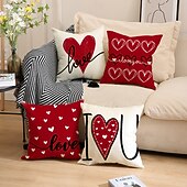 cheap Throw Pillows,Inserts &amp; Covers-Valentine's Day Couple Heart Pillow Cover, Red "LOVE" Letter Print Decorative Cushion, Perfect for Sofa, Living Room, Bedroom, Ideal for Romantic Valentine's Day Home Decor