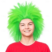  Parrucche Verdi Parrucca Sintetica Liscia Taglio Stratificato Asimmetrico Parrucca Fatta a Macchina Corti Capelli Sintetici Verdi Uomini Festa Naturale Verde