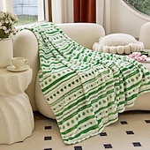 abordables Couvertures et plaids-Couverture polaire élégante et luxueuse en velours vert, ultra douce, à motif trèfle irlandais - Décoration sur le thème de la Saint-Patrick - Plaid douillet et chaud pour le canapé, idéal à offrir, motif floral trèfle