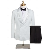 abordables Costumes de fête-Pour des hommes Smoking Costumes de fête Bal de promo mariage d'hiver Noir Blanche Printemps, Automne, Hiver, Été Costume / Tailleur Col châle Mode Fête Couleur Unie Coupe Slim 2 pièces Croisé 2