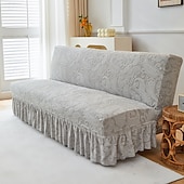 halpa Futon sohva kansi-2 eri kokoa hameen helmatyylinen jacquard-kangas käsinojaton vuodesohvan päällinen sohvan uudenvuoden koristepäälliset joustava suoja joustava penkin päällinen
