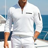 economico Polo Classico da Uomo-Per uomo Magliette Polo a Nido d'Ape Testurizzato Casuale Sport &amp; Outdoor Con cerniera Zip a un quarto Manica Lunga Moda Moderno Con zip Tasca Primavera Autunno Primavera &amp; Autunno Vestibilit