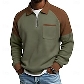 levne Vaflové pletené tričko-Pánské Vaflové tričko Polo na zip Dlouhý rukáv Polo límec Svetr Čtvrtletní zip Podzim Podzim zima Pevná barva Barevné bloky Tradiční a retro Na běžné nošení Slátanina Barevné bloky Ležérní Dom