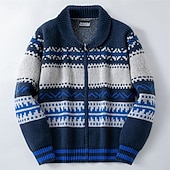 billiga cardigan tröja för män-Herr Tröja Cardigan Tröja Fair Isle tröja Blixtlåströja Ribbad Sticka Vanliga toppar Stickat Geometrisk Sjal Semester Mode Ledigt Dagliga kläder Kläder Vår &amp; Höst Höst vinter Marinblå M L XL