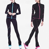 preiswerte Eiskunstlauf Trainingsoutfit-Eiskunstlauf-Jackett und -Hose Damen Mädchen Eislaufen Hosen / Regenhose Leggings Austattungen Schwarz Blau Fuchsie Vlies Spandex elastisch Ausbildung Praxis Wettbewerb Eiskunstlaufkleidung warm