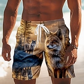 Pánské Liška Vlk Příroda a krajina Plavecké trenýrky Plavky pánské Surfovací šortky Středně vysoký pas Retro Venkovní Dovolená Boční kapsy Podšívka ze síťoviny Elastická šňůrka v pase Návrhář Oblečení