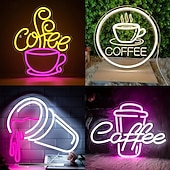 abordables 123496-Enseigne lumineuse LED néon café, dimmable, alimentée par USB, colorée, pour intérieur chambre, restaurant, café, mur, créative, en forme d'alphabet, décorative.