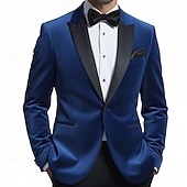 abordables blazer de fête-Veste blazer en velours pour homme, col fermé, mode Noël, fête, couleur unie, jaune, rouge, bleu, coupe ajustée, simple boutonnage, un bouton