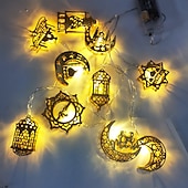 tanie Łańcuchy świetlne baterii-Lampki dekoracyjne na Ramadan Eid zasilane bateriami, 3/6 m, 20/40 diod LED, księżyc, gwiazda, zamek, latarnia, dekoracje do wnętrz na Ramadan, zasilanie USB
