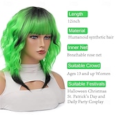  Grüne Perücken synthetische Perücke lockig mit Pony maschinell gefertigte Perücke kurze schwarze  dunkelgrüne synthetische Haare Frauen natürliche Party schwarz-grün Ombre