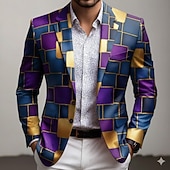 Χαμηλού Κόστους Ανδρικά εκτυπωμένα σακάκια-Ανδρικά Συνδυασμός Χρωμάτων Γεωμτερικό Μπουφάν μπλέιζερ Παλτό Άνετο Αναπνέει Καλλιτεχνικό Καθημερινό Causal Καθημερινά Βραδινό Ρούχα για Πάρτυ 3D εκτύπωση Κουμπιά Πολλαπλή τσέπη Όλες οι εποχές Εγκοπή