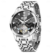 halpa Mekaaniset kellot-OLEVS miesten automaattikello nahkahihna kalenteri luurankokellotaulu trendiklassikko vedenkestävä Moonswatch rannekello 7009