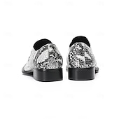cheap Premium Leather Loafers-Men's White Snake Print Slip-On Shoes with Metal Accents – Stylish Formal Shoes for Evening Wear and Fashion-Forward Occasions