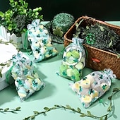  50 sztuk torebek prezentowych na Dzień Świętego Patryka, zielone torebki organzowe z wzorem koniczyny i liści na biżuterię, upominki na przyjęcia, dwa rozmiary 3,9 x 5,9 cala &5x7 cali