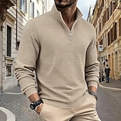 economico Polo classica da uomo-Per uomo Magliette Polo a Nido d'Ape Polo Vacanza Streetwear Zip a un quarto Manica Lunga Moda Essenziale Tinta unica Jacquard Primavera Autunno Vestibilità regolare Nero Bianco Vino Verde militare