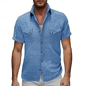voordelige Klassiek-Voor heren Overhemd Linnen overhemd Zomer overhemd Strand Kleding Effen Kleur Casual Vakantie blauw Marineblauw Hemelsblauw Abrikoos Korte mouw Overhemdkraag Zomer Lente Kleding