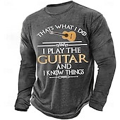billiga Musik &amp; Instrument Grafiska T-shirts-Mens Graphic Long Sleeve T Shirt Thats What I Do I Play The Guitar And I Know Things Vintage Army Green Musician Tee Clothing Apparel S M L XL XXL XXXL