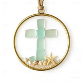 halpa Koristeet-Rannikkoaiheinen joulukuusenkoriste - käsintehty 3D-akryylikoriste, jossa on miniatyyrimeritähtiä ja valkoista hiekkaa, syntymäkuusenkoriste, ihanteellinen lahjaksi jouluisiin perhejuhliin ja loma-asunnon sisustukseen