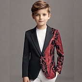 cheap Ring Bearer Suits &amp; Outfits-Kids Boys' Blazer Outerwear Sequin Tree Long Sleeve Pocket Buttons Coat Party Fashion Streetwear Cool Blue Red Purple Spring Fall 4-12 Years