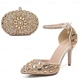 preiswerte Klassische Pumps-Damen Cocktail Club Party Strass Kristall Schnalle Stiletto Spitze Zehe Mode Niedlich luxuriös PU Schnalle Silber Rot orange Schwarz und Violett