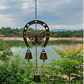 cheap Wall Sculptures-A Lucky Horseshoe Owl Wind Chime, Outdoor Iron Art Love Wind Chime, Vintage Horseshoe Design, Valentine's Day Iron Nail Wind Chime Home Decoration for Good Luck in Love, Perfect Garden Ornament