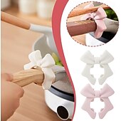 levne Kuchyňská úložiště-2 ks silikonových podpěr na poklici ve tvaru mašle, roztomilý růžový design mašle, bezpečné uchycení lžiček &amp;metly, držák na kuchyňské náčiní, držák na kuchyňské náčiní, prostorově úsporný kuchyňský