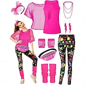 זול תלבושות-דִיסקוֹ שנות ה-80 תלבושות חולצה חותלות עם אביזרים רטרו תחפושות בגדי ריקוד נשים תחפושת קרנבל נשף מסכות מסיבה וערב מצעד הגאווה חודש הגאווה מבוגרים חולצה עוד אביזרים חותלות