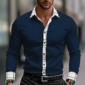 halpa Geometric Pattern-Miesten Geometrinen Ruudukko / Plaid Paita Button Up paita Rento kauluspaita Pitkähihainen Muoti rento ulko- Arkikäyttö Kevät Syksy Sänkyjen avaus 3D-tulostus kauluspaidat Sininen Musta Valkoinen