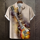 economico Musica e Chitarre-Per uomo Chitarra Strumento musicale Camicia Camicia Estiva Camicia con Bottoni Manica Corta Vintage Retrò Festival Musicale Ferie Estate Primavera Collo ripiegato Stampa 3D Una tasca anteriore