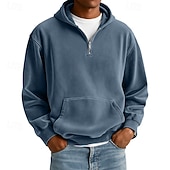abordables sudaderas basicas hombre-Hombre Sudadera Sudadera Con Capucha Sudadera con capucha y cremallera de un cuarto Rojo tinto Verde Claro Azul Marino Gris Claro Azul claro Con Capucha Plano Bolsillo canguro Deporte Casual Diario