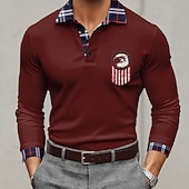 cheap Patriotic 250 Polos-4th of July 2026 250th Men's American US Flag Polo Long Sleeve Polo Shirts Lapel Casual Outdoor Athleisure Festival Outfit 3D Print Buttons Spring Fall Blue Red Purple