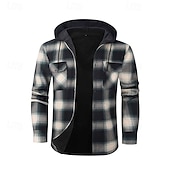 economico Giubbotti Casual-Per uomo Cappotto Invernale Giacca Camicia Giacca in Pile Giacca Casual Casuale Quotidiano Calore Termico Tasca Bottonato Autunno Inverno Plaid Streetwear Quotidiano Con Cappuccio Regolare Rosso
