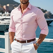 economico camicie da uomo no stiro-Per uomo Camicia Camicia Estiva Camicia casual Camicia con Bottoni Tinta unica Quotidiano Vacanza Blu Blu chiaro Bianco Verde chiaro Manica Lunga Bavero Estate Primavera Abbigliamento Tasca