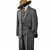 abordables Trajes formales-De los hombres Trajes de tweed Negocio Boda Azul Piscina Caqui Claro Otoño invierno Traje Solapa de Pico Negocios Retro Antiguo Espiga A Medida Juego de 3 piezas Recto 2 botones
