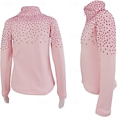 cheap Figure Skating Jackets &amp; Vests-Figure Skating Fleece Jacket Women's Girls' Ice Skating Jacket Top Sky BlueStretchy Training Competition Skating Wear Thermal Warm Crystal / Rhinestone Long Sleeve Ice Skating Figure Skating