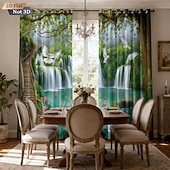 Недорогие Шторы и портьеры-Комплект из 2 предметов, перфорированные затемняющие шторы с 3D-печатью для ландшафтного дизайна, утепления, для комнаты отдыха на открытом воздухе и балкона