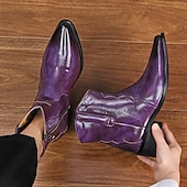 billiga Kostymstövlar-lila ankelboots för män – modern högglansdesign med bekväm klack, perfekt för vardagskläder, kvällsutflykter och moderiktiga evenemang