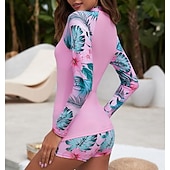 preiswerte One Pieces Rash Guards-Damen Anti UV Shirt Badeanzug mit Blumenmuster Badeanzug Bedruckt Reißverschluss Boyleg Ultraleicht (UL) UV Schutz Elastisch Langarm Bademode Surfen Schnorcheln Frühling