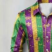 billige Men's Satin Shirt-Men's Mardi Gras Carnival Shirt Graphic Striped Mask Satin Shirt – Classic Stripe Festival Style