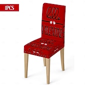 رخيصةأون غطاء كرسي الطعام-غطاء كرسي طعام مطاطي لعيد الحب، بنقشة مربعات الجاموس باللونين الأسود والأبيض مع قلب وقوس على مسند الظهر، غطاء كرسي شتوي قابل للإزالة والغسل للمنزل والمطعم والمطبخ وغرفة المعيشة (1/4/6 قطع)