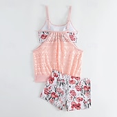 abordables Surfing Tankinis &amp; Bikinis-Mujer Traje de baño con estampado floral Traje de baño Tankini Floral Elástico Sin Mangas Bañadores Surf Playa Vocación Verano